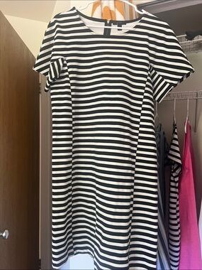 J. Crew Black and White Striped Short Sleeve Dress